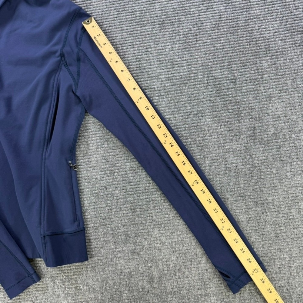 Lululemon Asymmetric Full Zip Jacket Navy Funnel Neck Thumbholes Womens 4 READ - Picture 10 of 11